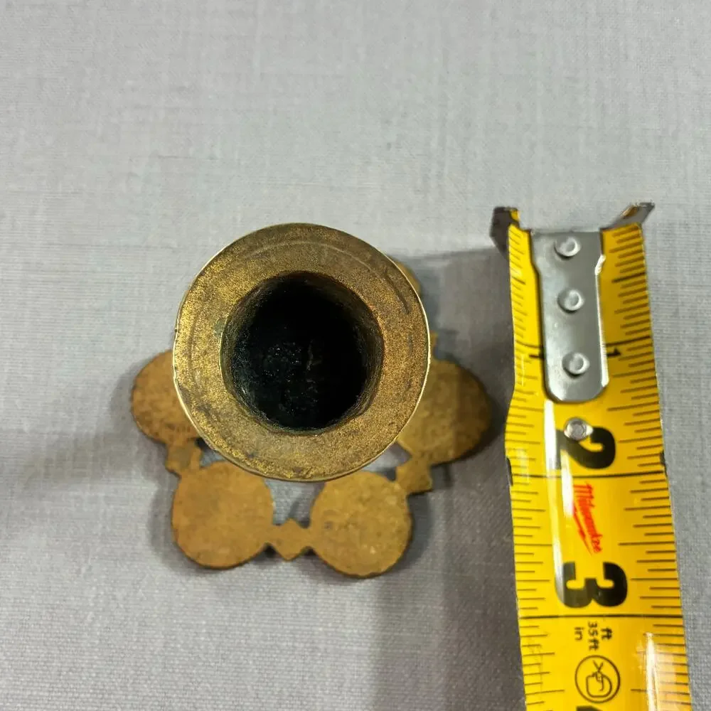 Vintage Brass Mini Chamberstick Finger Loop Candlestick Floral Base China